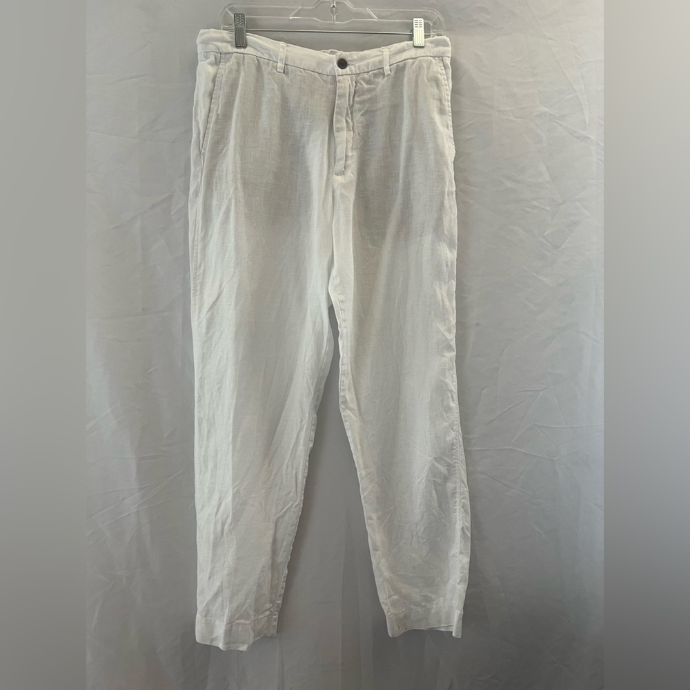Zara Pull-on 100% Linen Pants Tan Beige Elastic Waist High Waist Size L